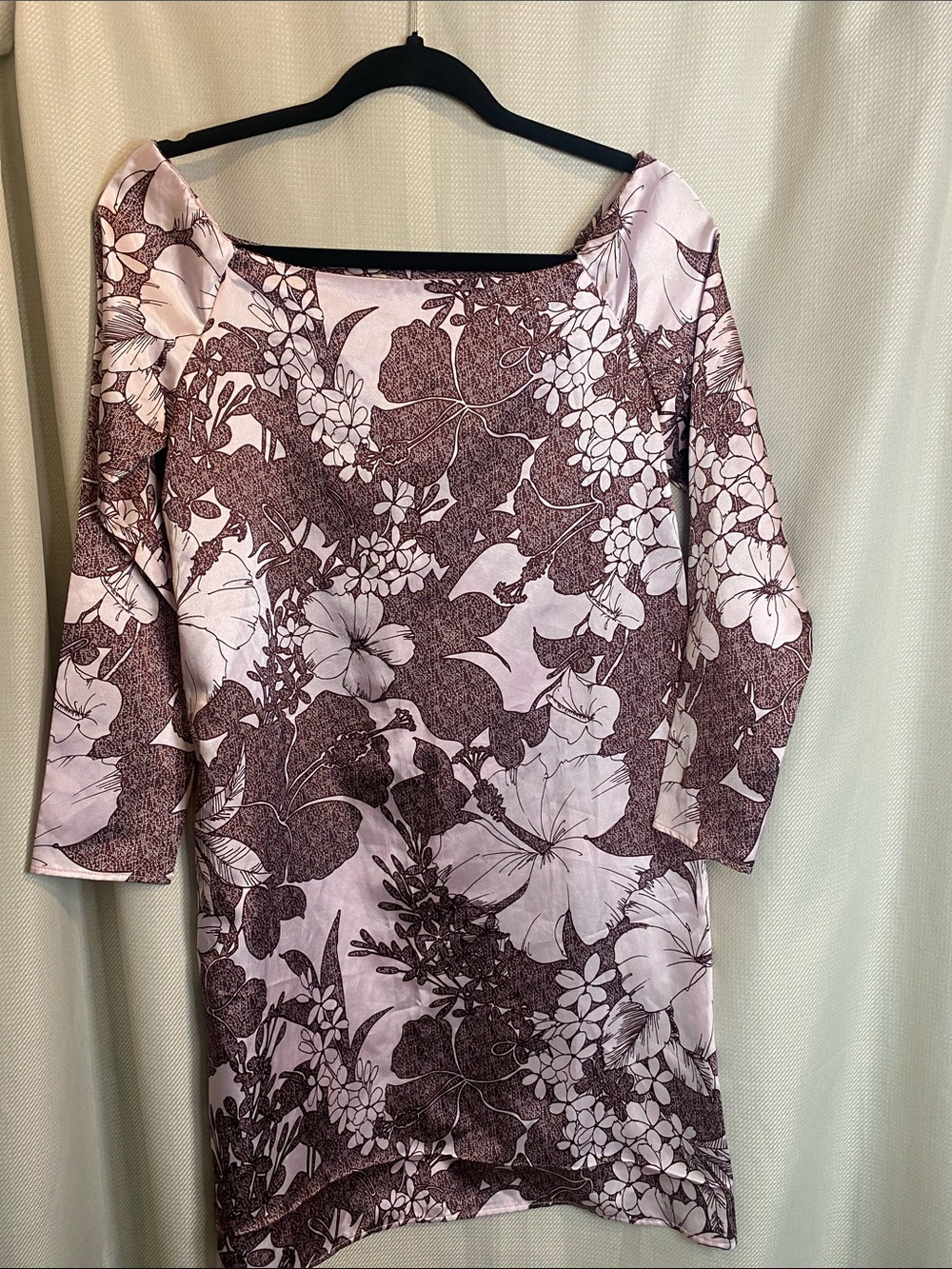 Miu Miu Pink and Brown Floral Long-Sleeve Sheath Dress